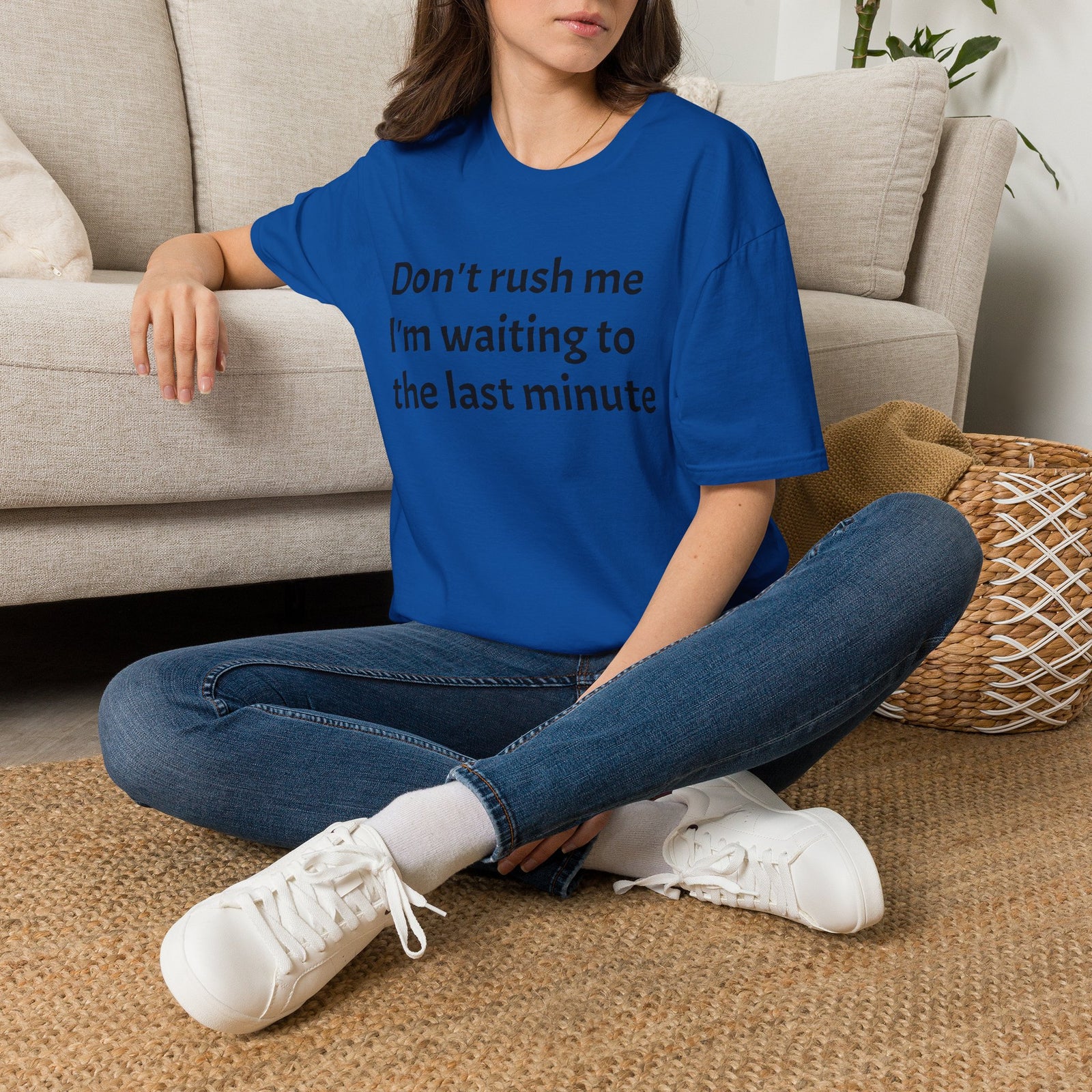 Black Graphic T‑Shirt — Subtle Text 'Don't Trust Me I'm Walking to the Last Minute'