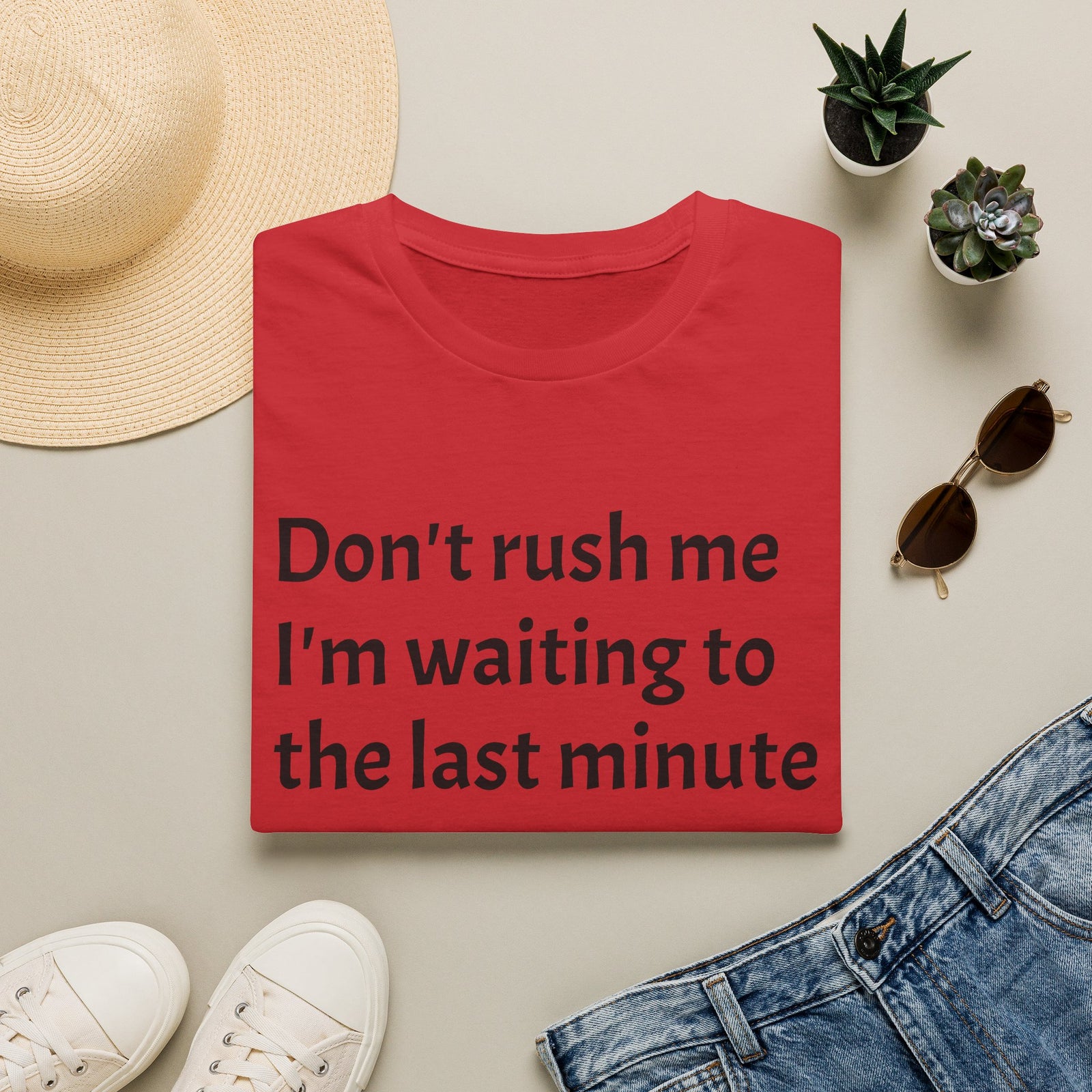 Black Graphic T‑Shirt — Subtle Text 'Don't Trust Me I'm Walking to the Last Minute'