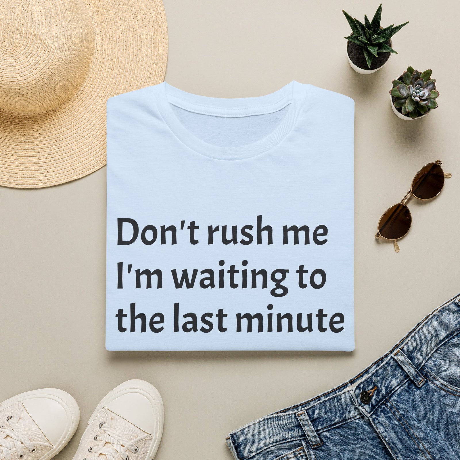 Black Graphic T‑Shirt — Subtle Text 'Don't Trust Me I'm Walking to the Last Minute'