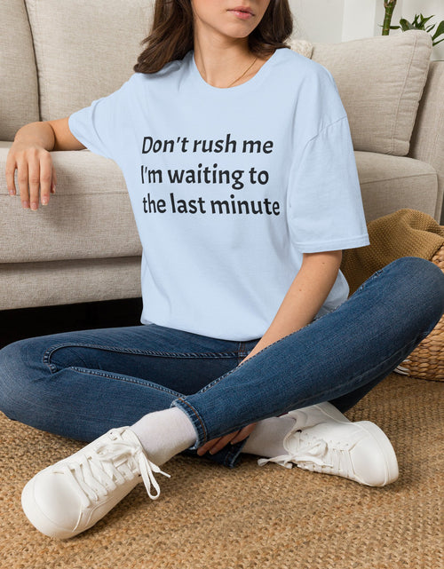 Load image into Gallery viewer, Black Graphic T‑Shirt — Subtle Text 'Don't Trust Me I'm Walking to the Last Minute'
