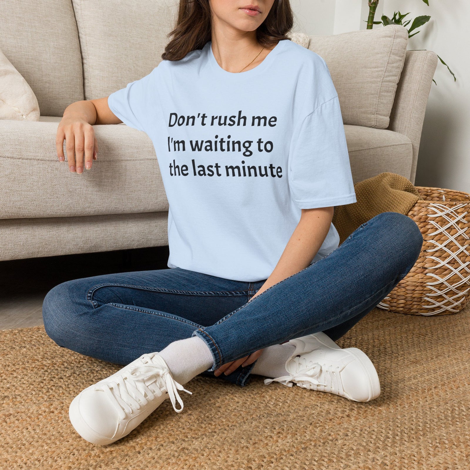 Black Graphic T‑Shirt — Subtle Text 'Don't Trust Me I'm Walking to the Last Minute'