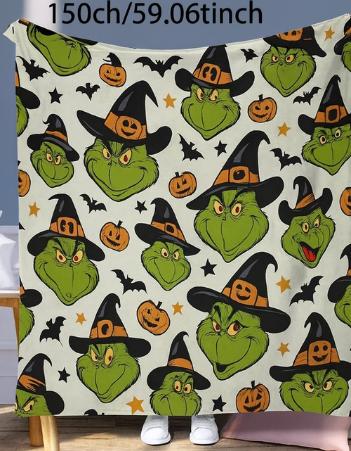 Load image into Gallery viewer, Halloween Grinch Plush Blanket | Cozy Throw for Kids &amp; Adults | Perfect for Fall Decor, Spooky Movie Night, Halloween Gift, Cozy Home [...]
