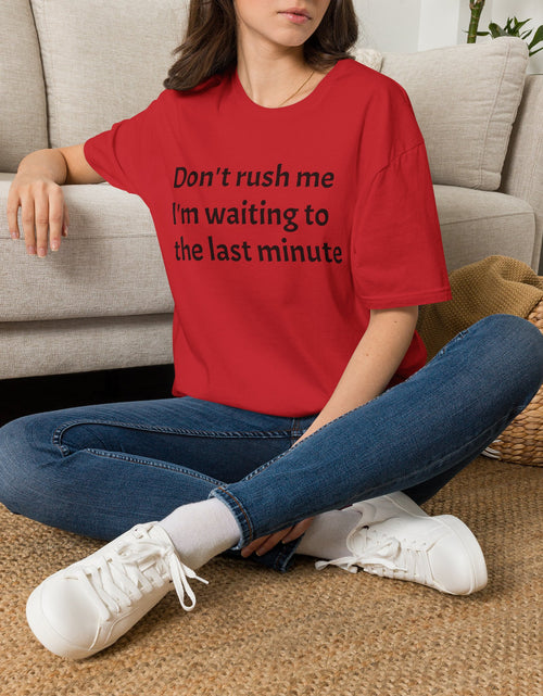 Load image into Gallery viewer, Black Graphic T‑Shirt — Subtle Text 'Don't Trust Me I'm Walking to the Last Minute'
