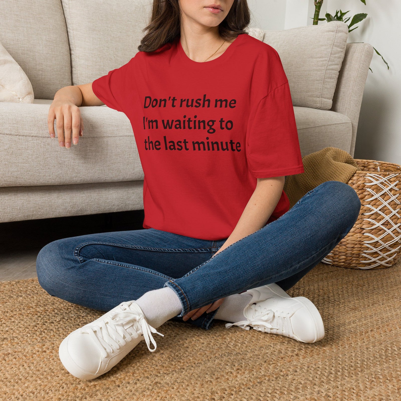 Black Graphic T‑Shirt — Subtle Text 'Don't Trust Me I'm Walking to the Last Minute'