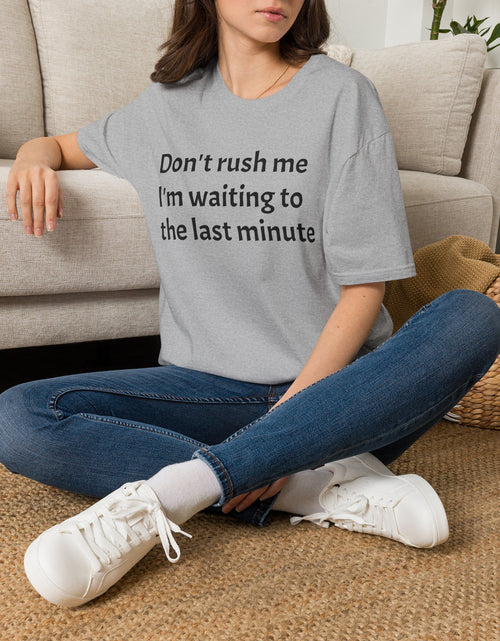 Load image into Gallery viewer, Black Graphic T‑Shirt — Subtle Text 'Don't Trust Me I'm Walking to the Last Minute'
