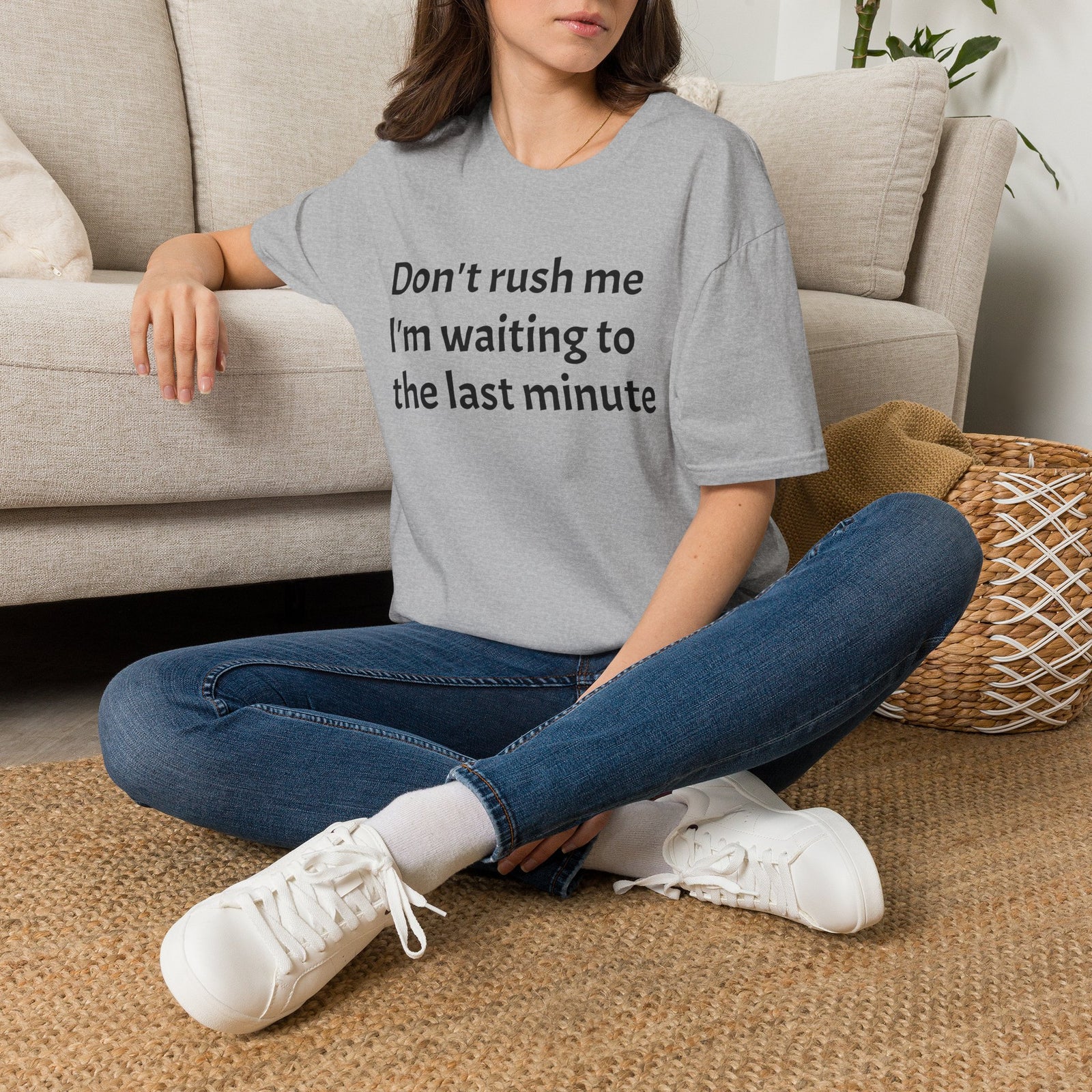 Black Graphic T‑Shirt — Subtle Text 'Don't Trust Me I'm Walking to the Last Minute'