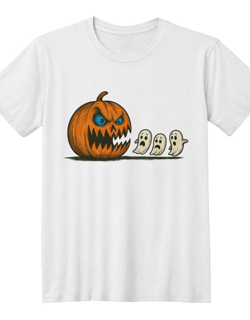 Load image into Gallery viewer, Pumpkin Predator – Scary-Cute Halloween Ghost Chase T-shirt
