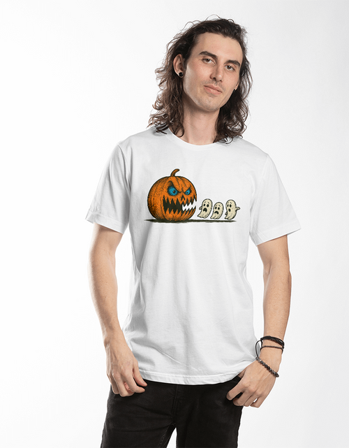 Load image into Gallery viewer, Pumpkin Predator – Scary-Cute Halloween Ghost Chase T-shirt
