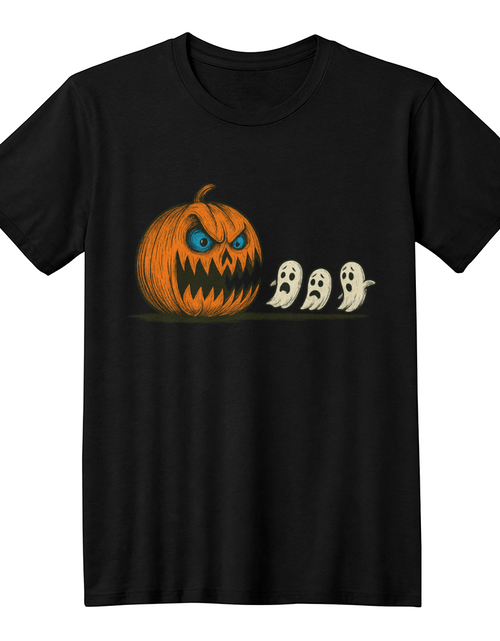 Load image into Gallery viewer, Pumpkin Predator – Scary-Cute Halloween Ghost Chase T-shirt
