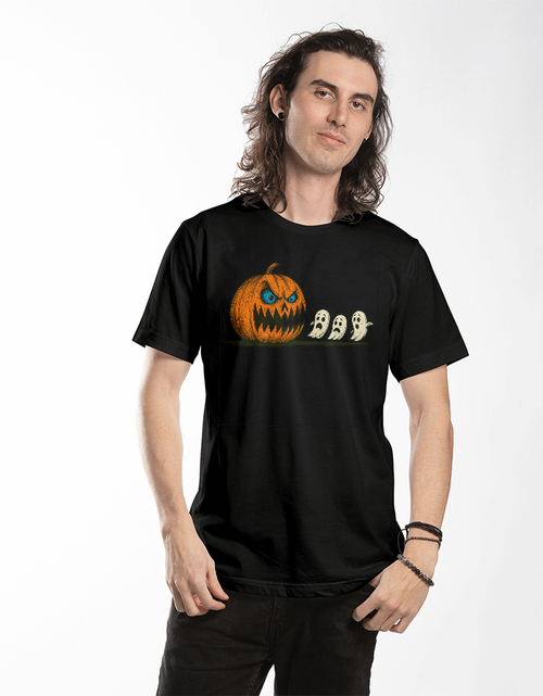 Load image into Gallery viewer, Pumpkin Predator – Scary-Cute Halloween Ghost Chase T-shirt
