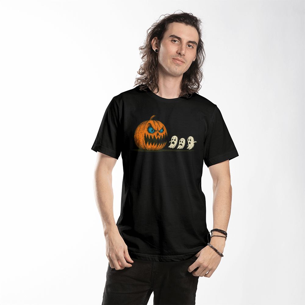 Pumpkin Predator – Scary-Cute Halloween Ghost Chase T-shirt