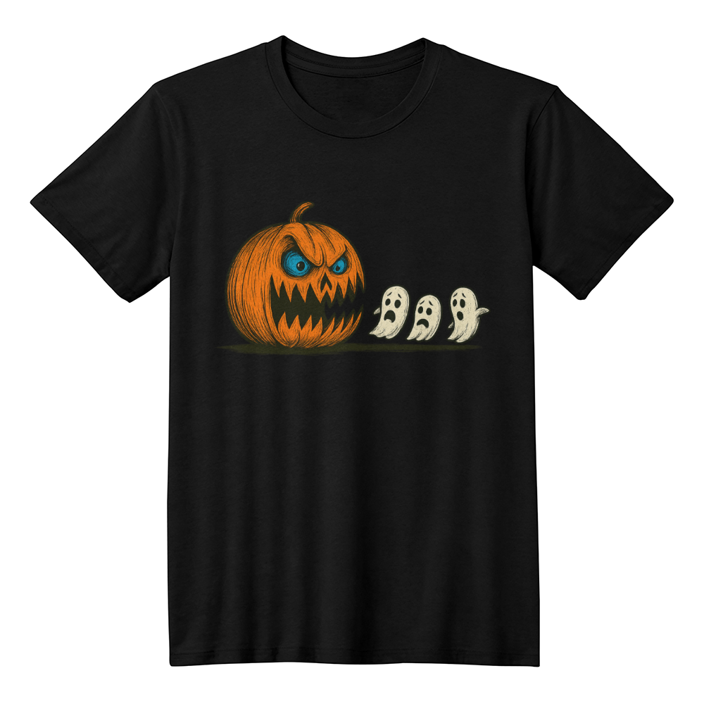 Pumpkin Predator – Scary-Cute Halloween Ghost Chase T-shirt